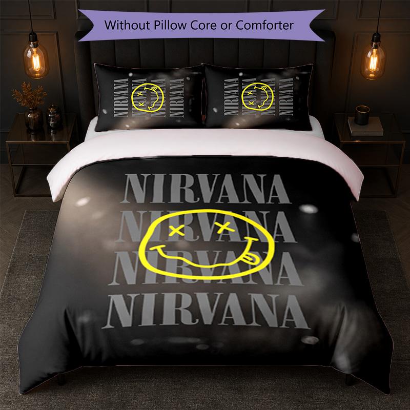 Ensemble de literie 3 pièces imprimé Nirvana Housse de couette avec deux taies d'oreiller Linge de lit doux pour chambre à coucher à la maison