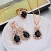 European and American Women Fashion Personality Water Drop Necklace Earrings Ring Set Shiny Bridal Jewelry