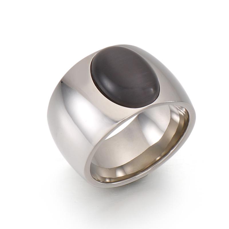 Bague en Pierre Œil de Chat Style Européen-Américain - Bague Ovale en Acier Titane Mode Rue pour Femmes