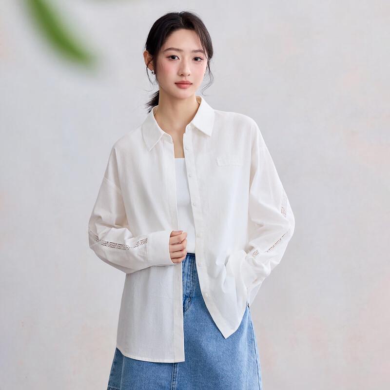 INMAN Women s French Style Embroidered Long Sleeve Linen Blend Blouse M
