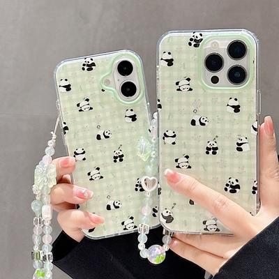 Чохол Cute Panda для iPhone 16 Bling Bracelet Chain Прозорий, естетичний, стильний, м’який, міцний, красивий захисний чохол із ТПУ для iPhone 13 14 15 16 Pro Max