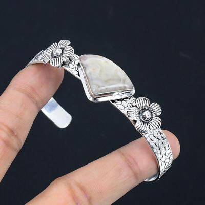Trillion Natural Crazy Lace Agate Sterling Silver Daughter Flower Elegant Bangle