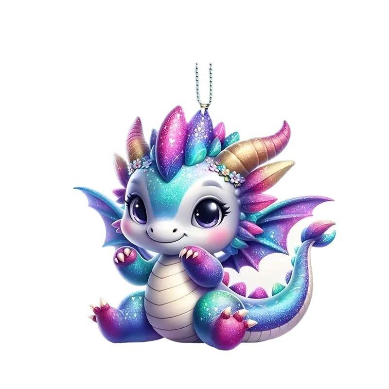 New Colorful Cartoon Acrylic Flat Dragon Car Hanging Ornament For Interior Decoration