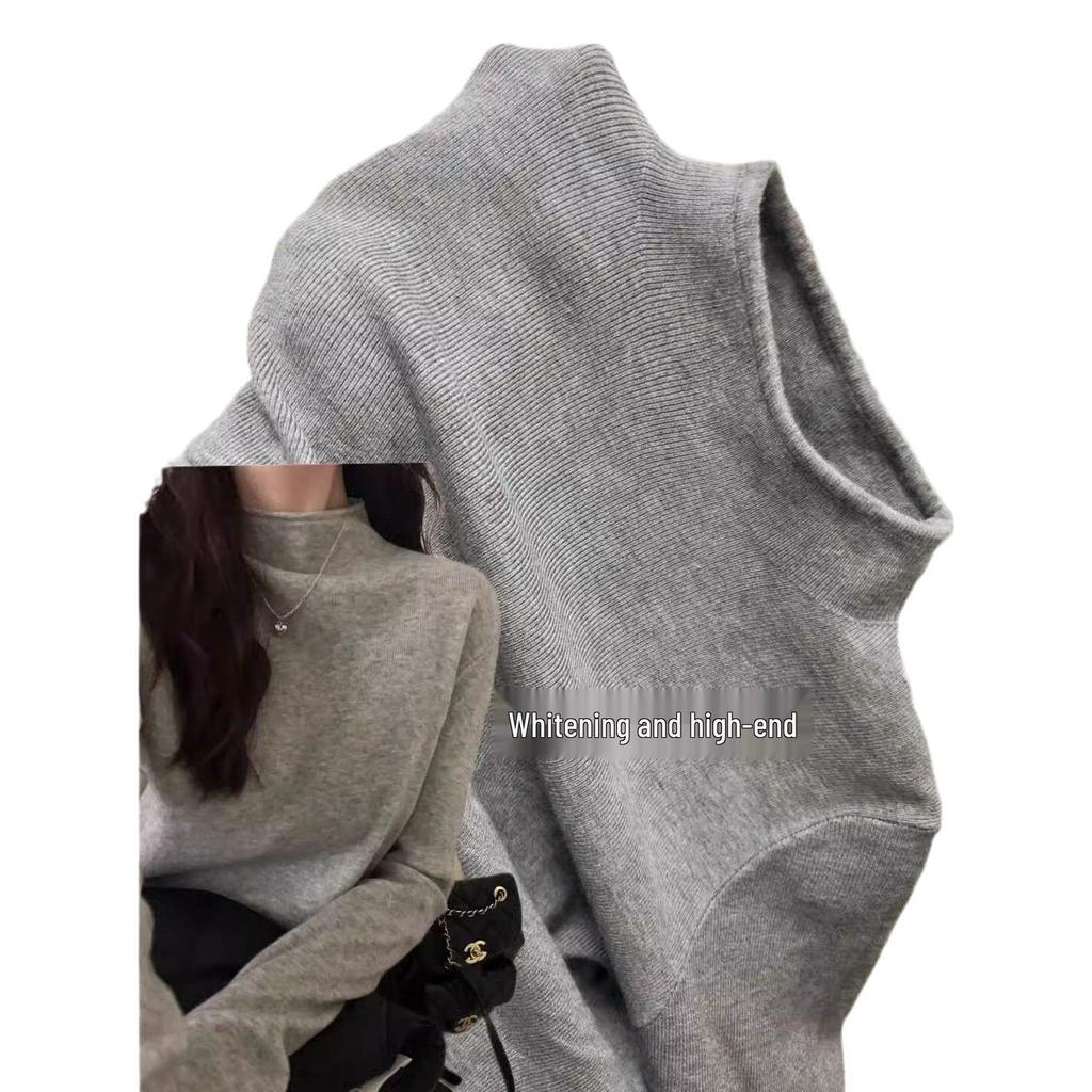 Women's High Neck Gray Sweater - Trendy, Soft, Knitted Base Layer for Autumn/Winter 2024