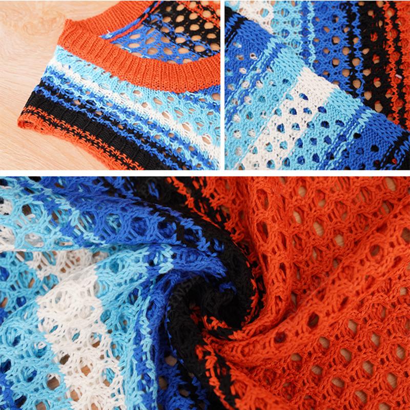New Vintage Colorful Knit Bikini Cover Up Sexy Knit Cutout Side Slit Tank Top Long Dress Women Beach Swimwear Cover Up Q1403