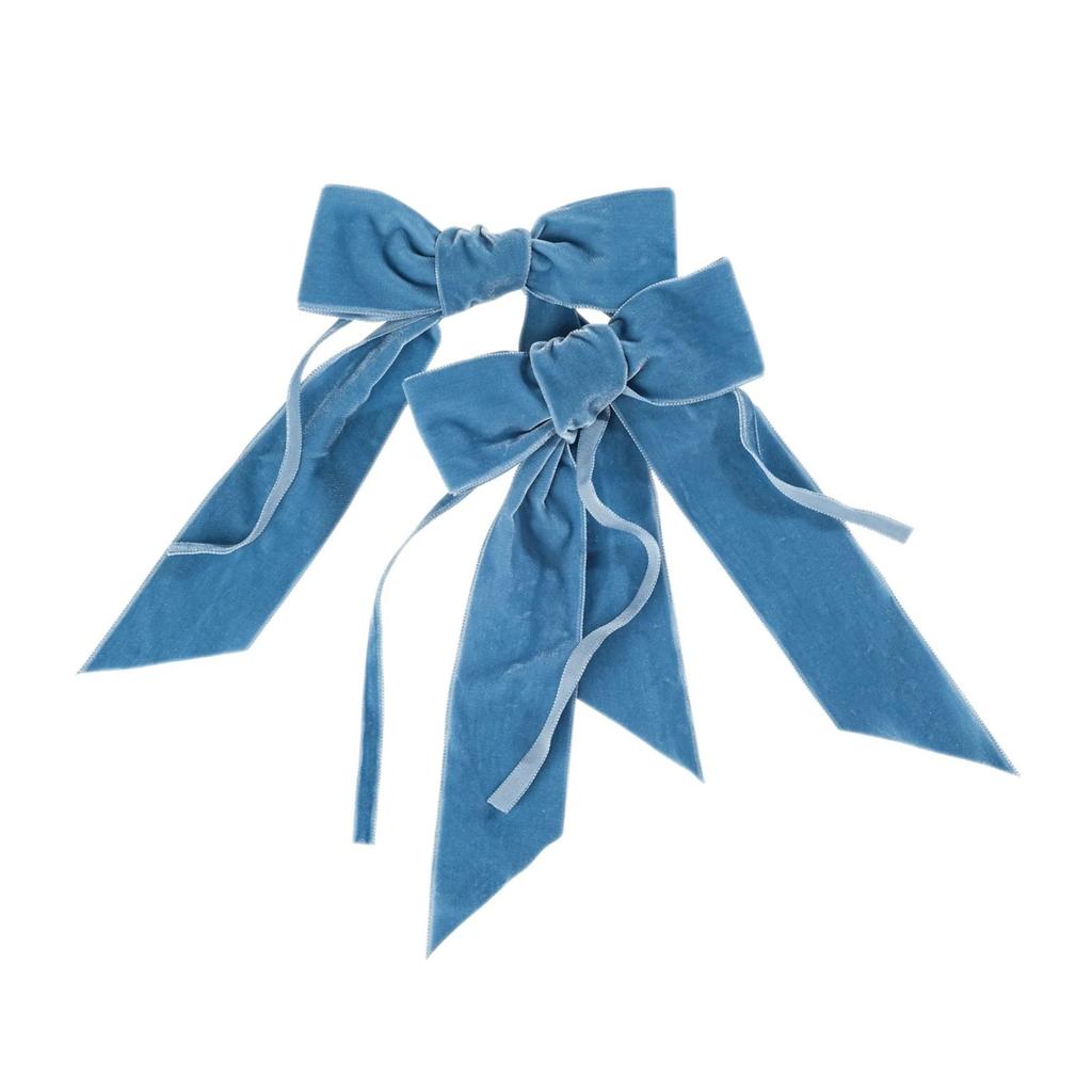 Velvet Bow Hair Clips Set of Two Large Fabric Bows with Long Tails for Women Girls Hair Accessories