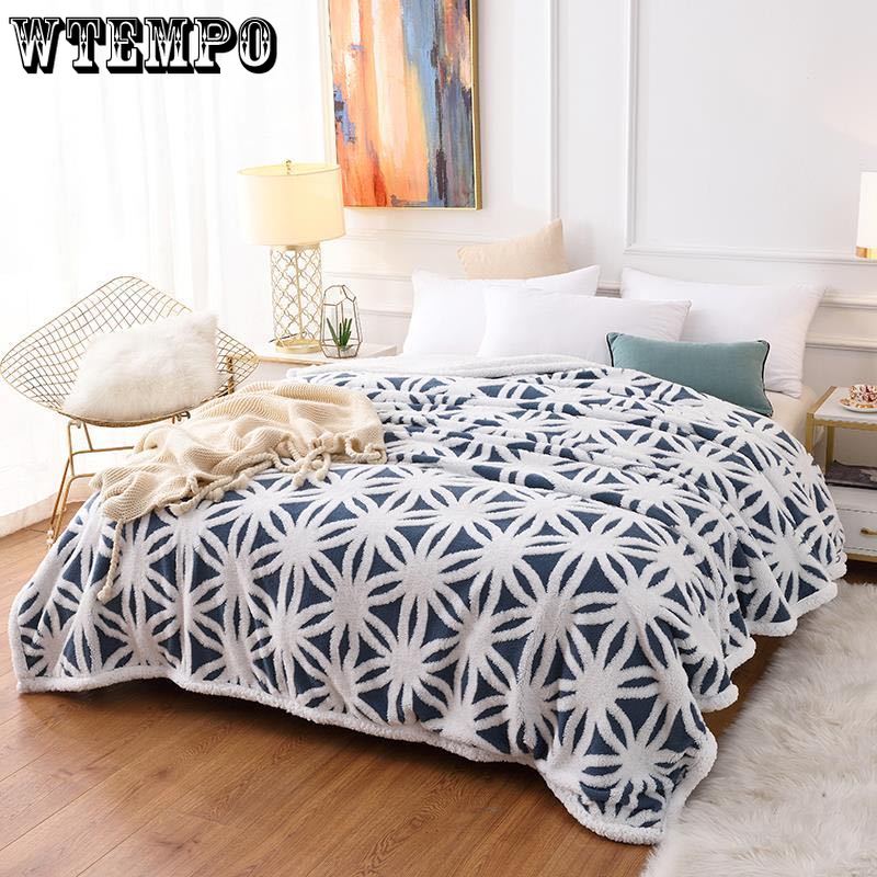 Bed Bedspread Winter Warmth Thickening Three-dimensional Double Layer Comfort Cotton Wool Jacquard Blanket Lamb Wool Blanket Home Textile Bedspread