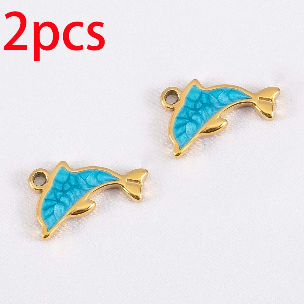2pcs 6pcs 10pcs Stainless Steel Pendant Enamel Dolphin Charms for DIY Bracelet Jewelry Making Necklce Keychain Pendants Earrings