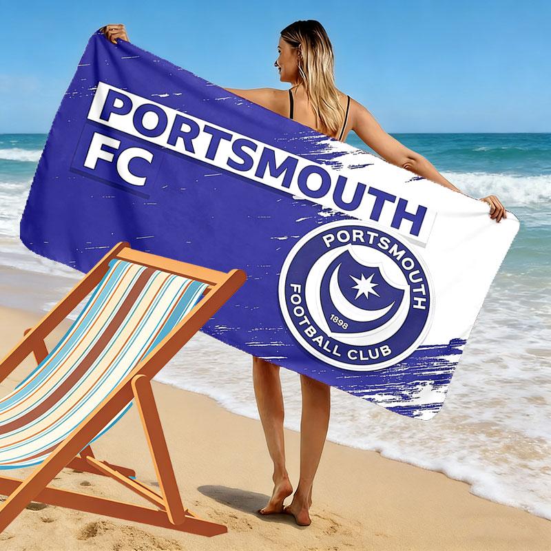 Portsmouth FC Print Beach Towel, Large Soft Quick Dry Towel for Beach Camping Swimming