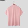 INCERUN Men Summer Lapel Neck Short Sleeve Side Buttons Casual Shirts Tops