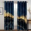 Ready-made Abstract Marble Blue Gold Design Cheap Modern Thin 2 Pieces Curtains for Living Room Bedroom Window Drape Home Decor