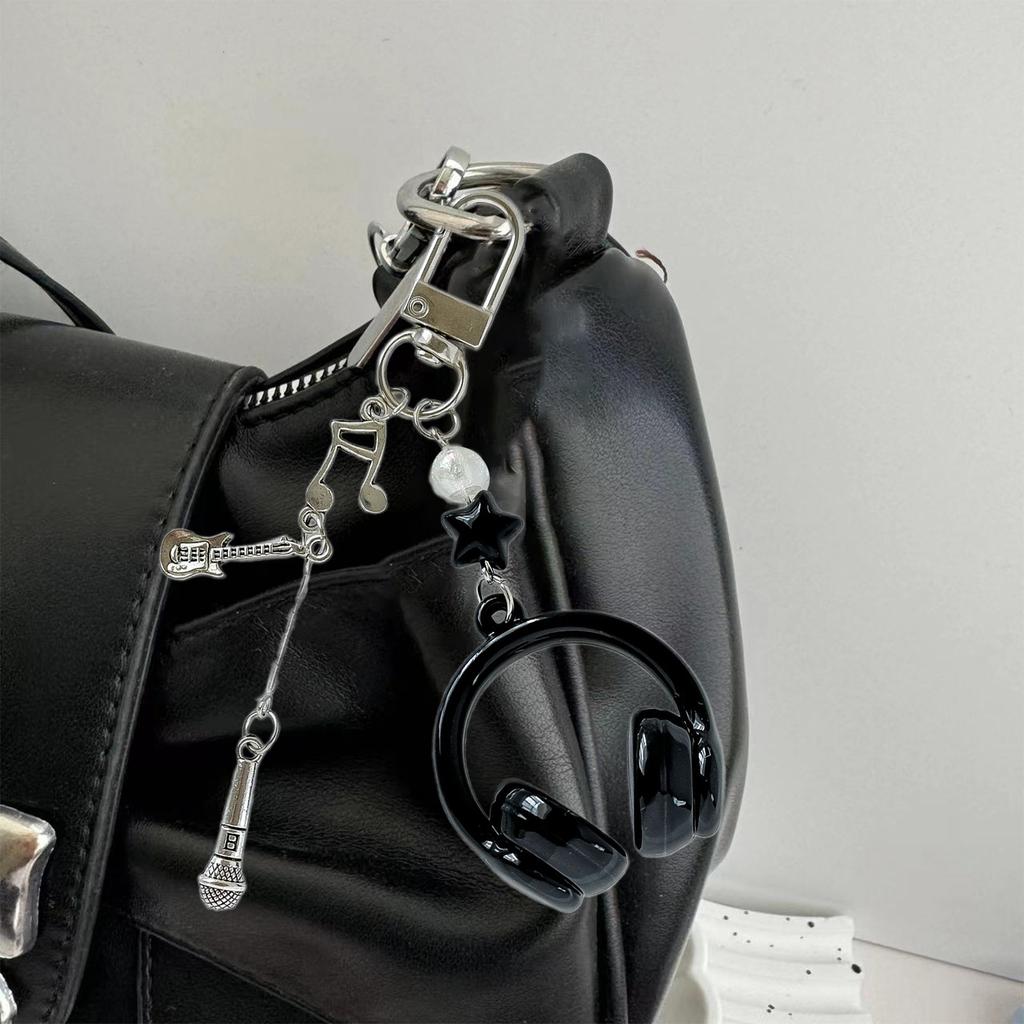 Trendy Headphone Shaped Keychain Bag Ornament Phone Lanyard Feature Star Music Notes for Students and Music Lovers