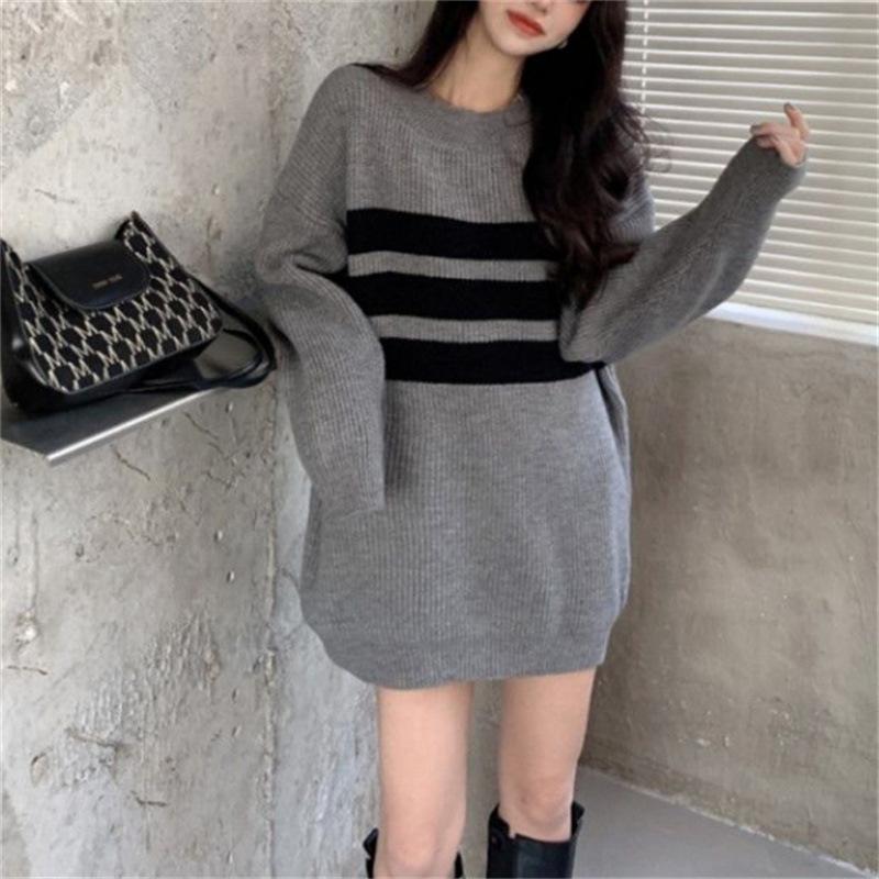 YYFS Dámská móda Ležérní Podzim Zima Barevné svetry s dlouhým rukávem a výstřihem s blokovým potiskem