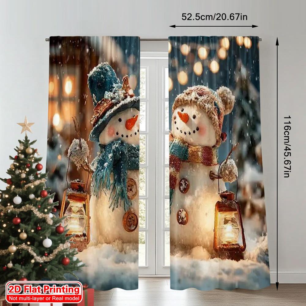 Set Of 2 Flat Printing Merry Christmas Popular Window Curtains Snowman Tree Versatile Fabric Without Electricity Spring Made Polyester