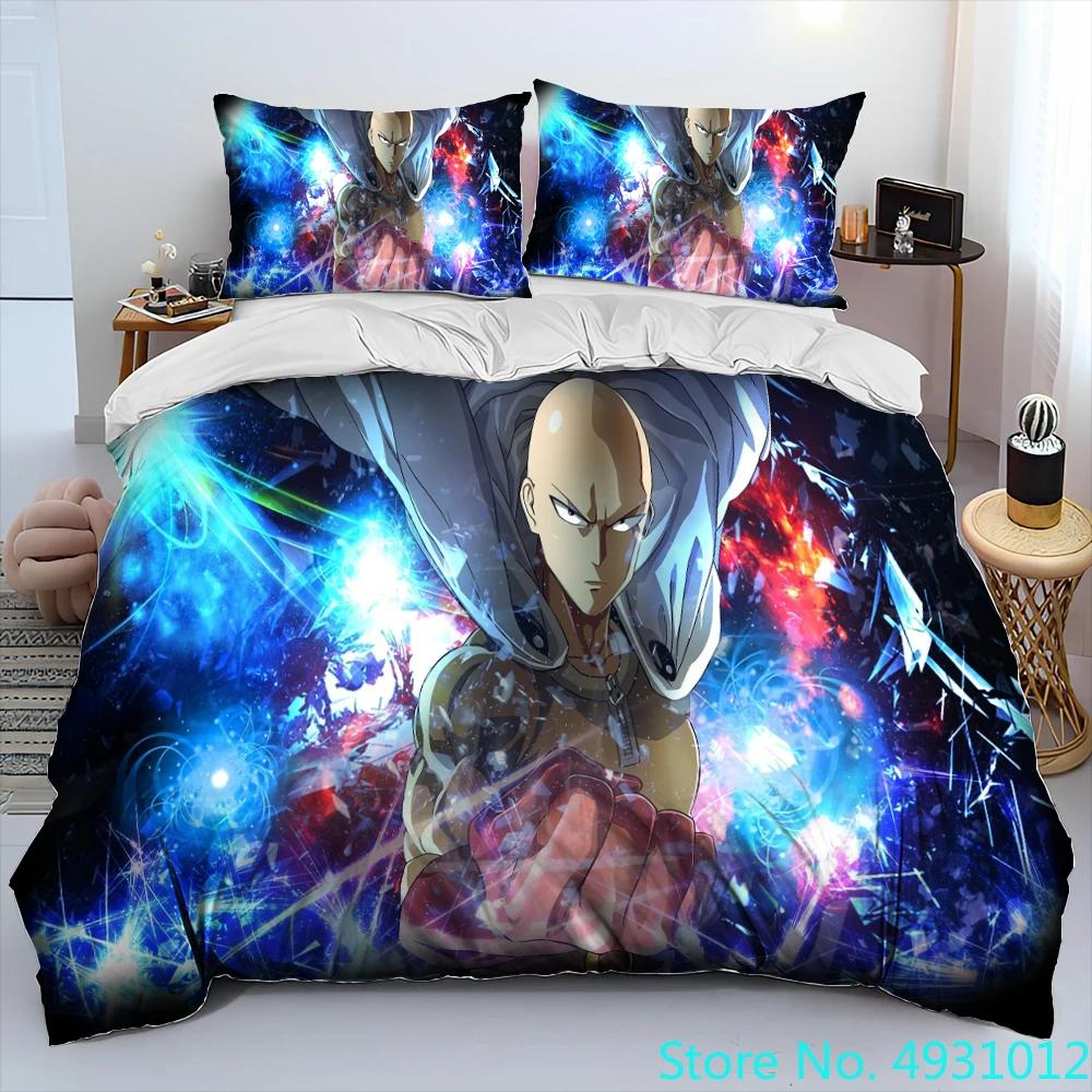 One Punch Man Anime Cartoon Bedding Set Duvet Cover Bed Set Quilt Cover PillowcaseKing Queen Size Bedding Set Kids Gift