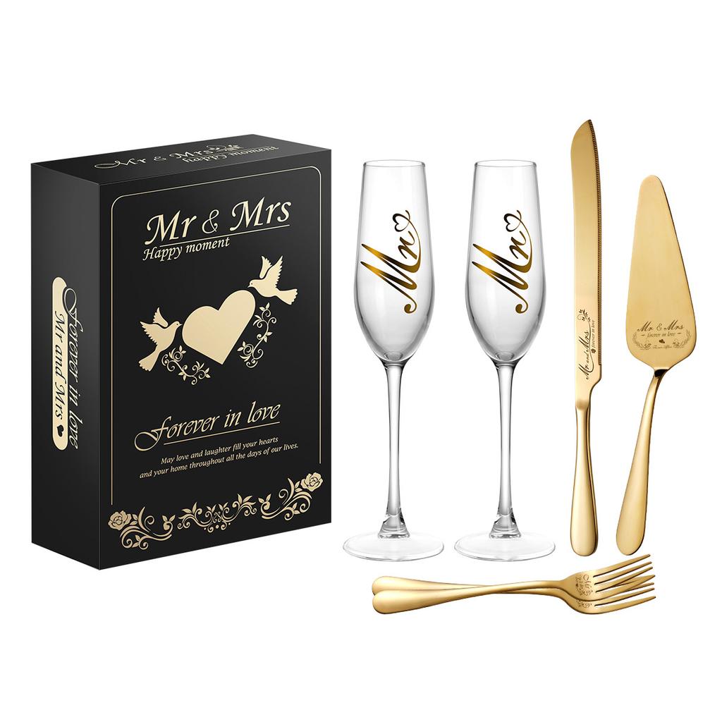 Champagne Glass, Stainless Steel, Cake Knife Shovel, Slitting Set, Gentleman and Madam, Engagement Gift Box, Wedding Gift Box