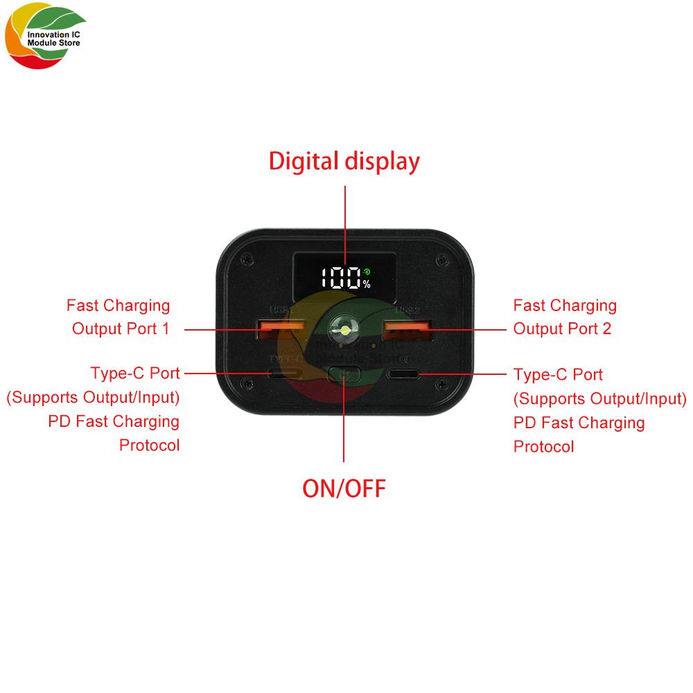 11.1W Fully Transparent Power Bank Case Solderless 6/11-Cell 18611 Battery Box PD Mobile Power Bank Kit