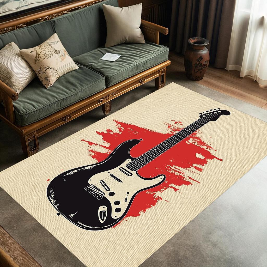Retro-Gitarren-Musikthema für Musikliebhaber Stil Studio-Teppich Wohnzimmer Schlafzimmer Heimdekoration Pflegeleicht