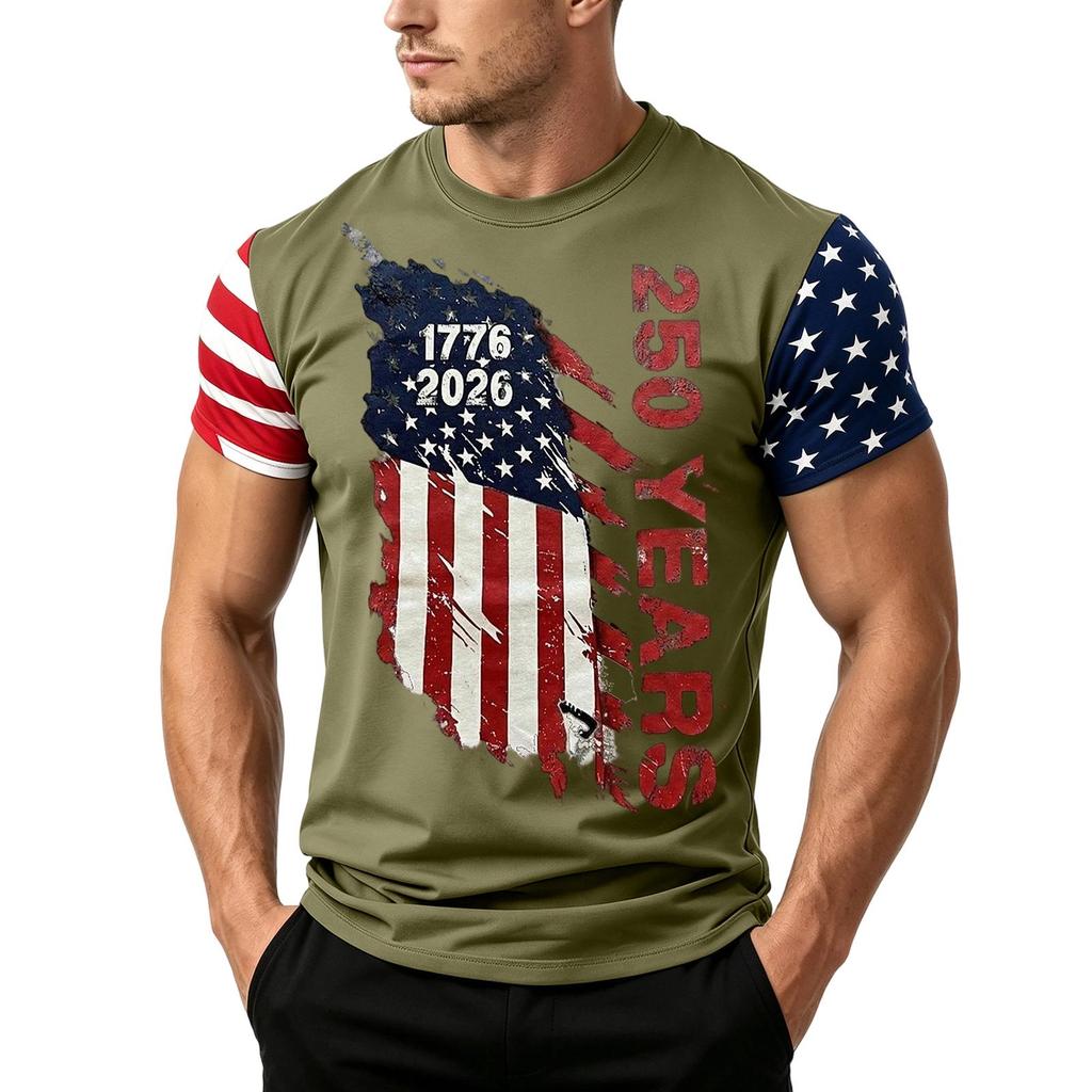 Men's Independence Day Flag Print Short Sleeve T-Shirt, Loose Casual Daily Summer Tops