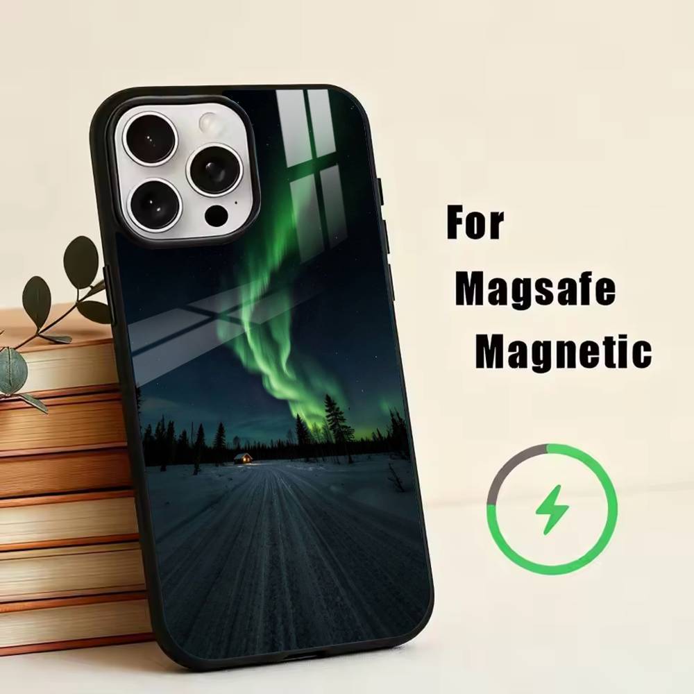 

Northern Lights Phone Case For iPhone17,16,15,14,13,12,11 Plus,Pro Magnetic For Magsafe Wireless Charging iPhone13