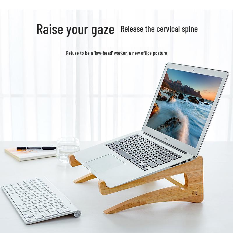 Solid Wood Vertical Laptop Stand with Cooling Tray & Neck Support