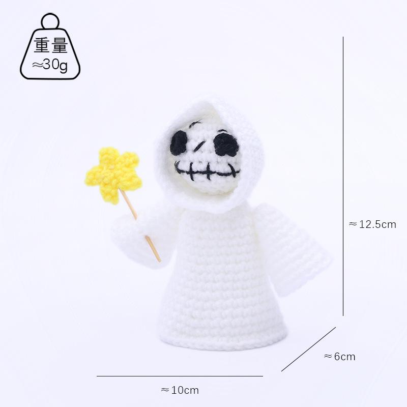 Handmade Halloween Skeleton Crochet with Positive Card Home Halloween Decoration Funny Knitted Death Skull Doll Ornament Decor