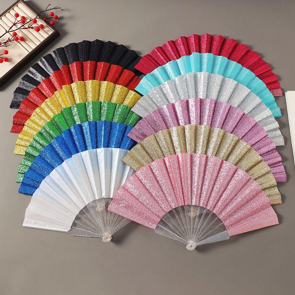 Foldable Portable Folding Fan Plastic Plain Fabric Hand Fan Chinese Elegant Silk Fan Handheld for Weddings Travel Party Dancing