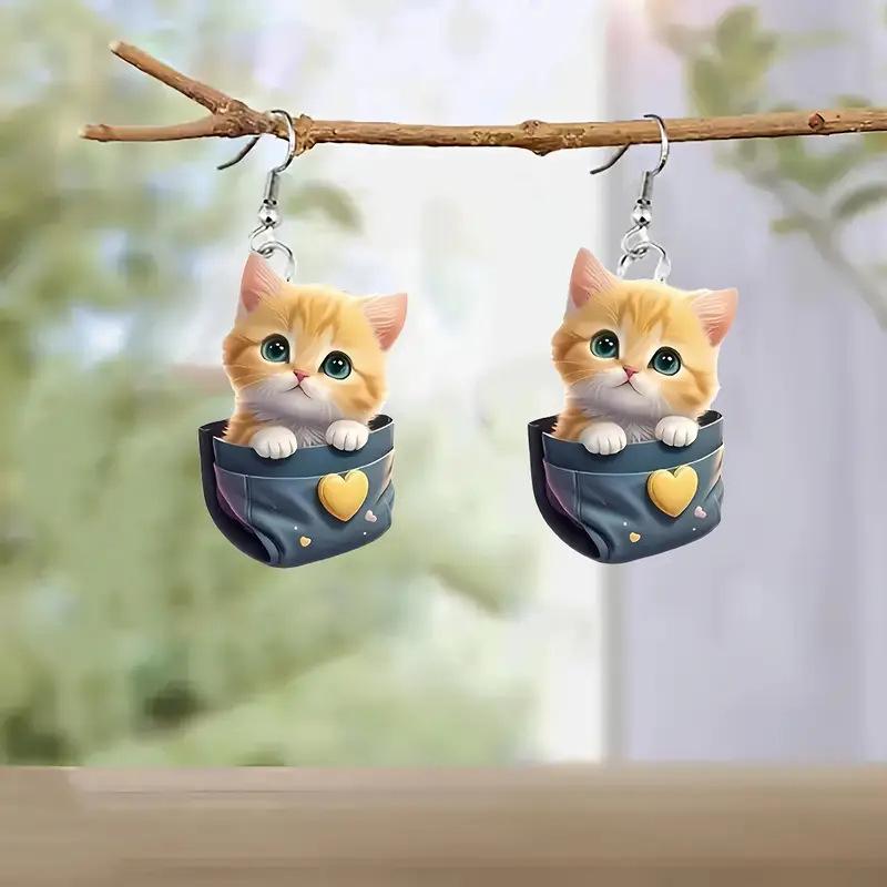 Acryl 2D Flache Ohrringe Cartoon Stil Tierdesign Anhängerohrringe Persönlichkeitszubehör Für Frauen