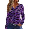 Women's Casual Long Sleeve T-Shirt with Halloween Print V-Neck Button for Parties