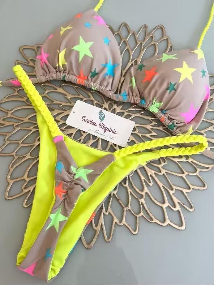 2024 Mehrfarbiger Druck zum Binden Brasilianischer String-Bikini