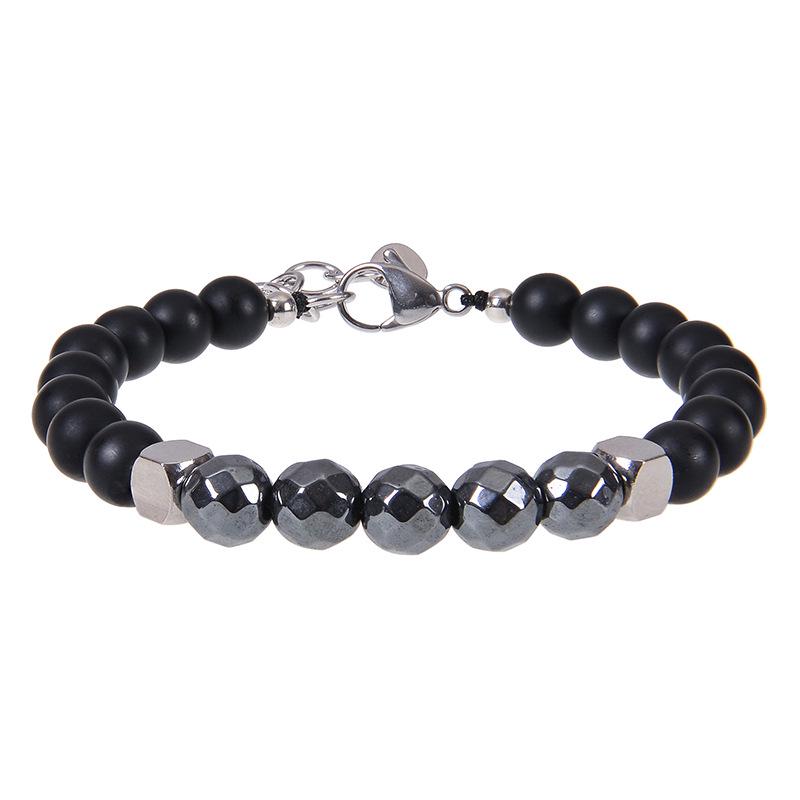 Men's Stainless Steel & Tiger Eye Beaded Adjustable Bracelet
