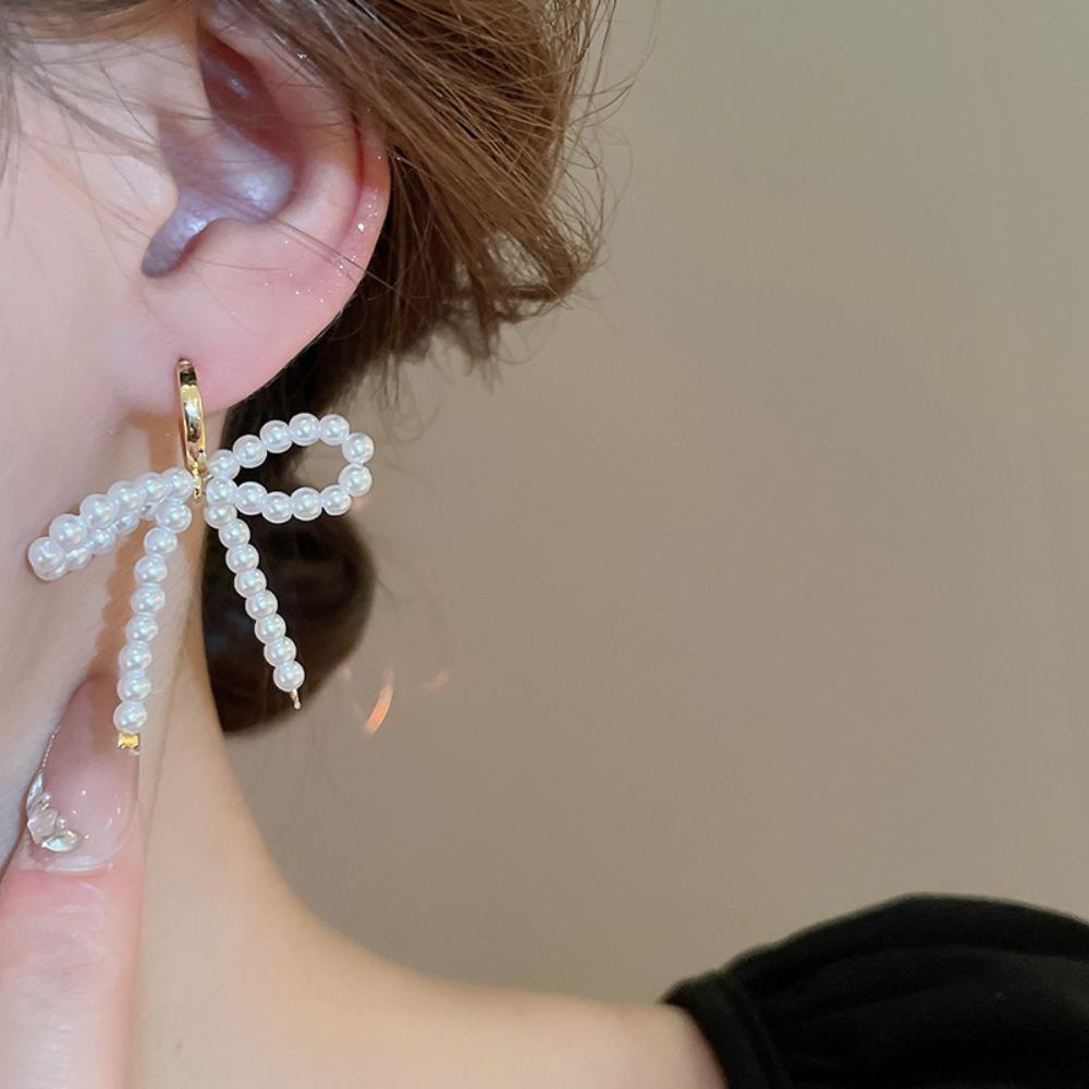 

Jewelry Accessories Bow Pearl Ear Pendant Light Luxury Bow Pearl Drop Earrings Wedding
