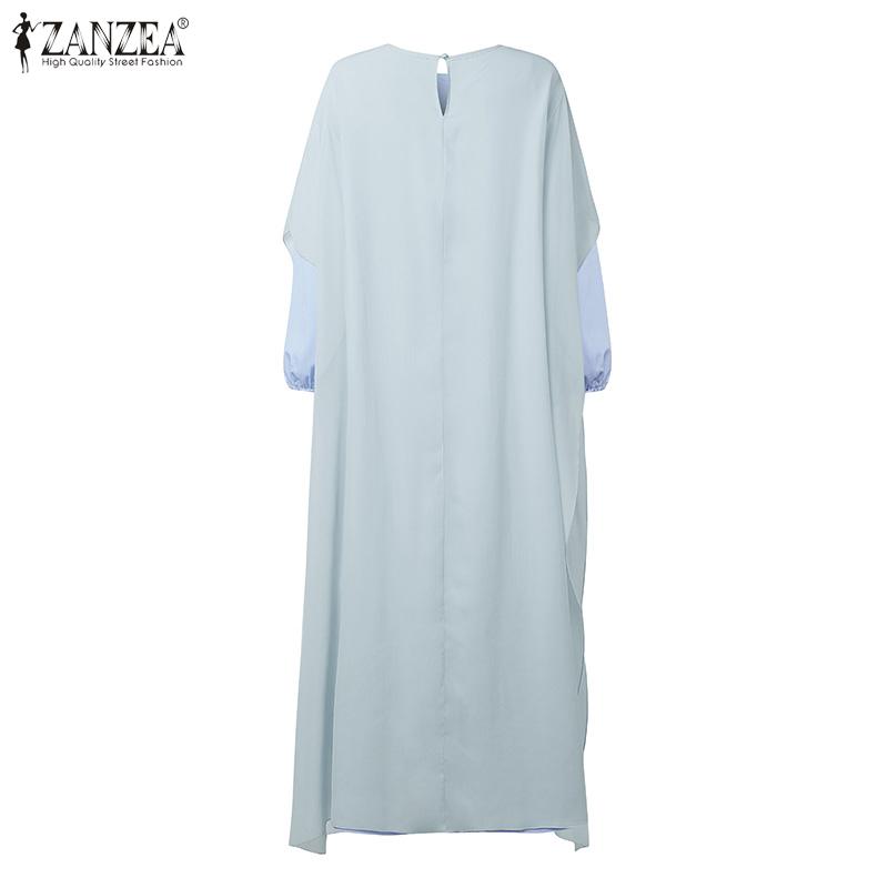 ZANZEA Kvinner Casual Falsk Todelt Chiffon Patchwork Langermet Lang Kjole