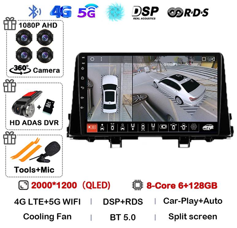 Android 14 Carplay WIFI+4G For KIA PICANTO Morning K 2016 2017 2018 2019 Car Stereo Radio Autoradio Multimedia Player Monitor BT