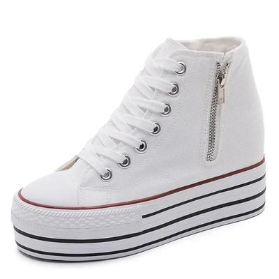 Women's Canvas Shoes Inner Height Increase 2025 Summer Autumn New Style Zipper Skateboard Shoes Versatile Thick Bottom Clog