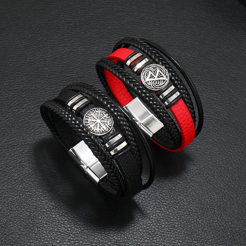 Retro Style Multi-layer Woven Men's Bracelet with Compass Scripture Charm