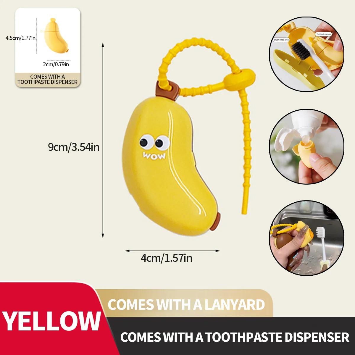 Banana Toothbrush Protective Cap with Toothpaste Storage Box - Compact and Convenient - Essential Toothbrush Cover for Travel