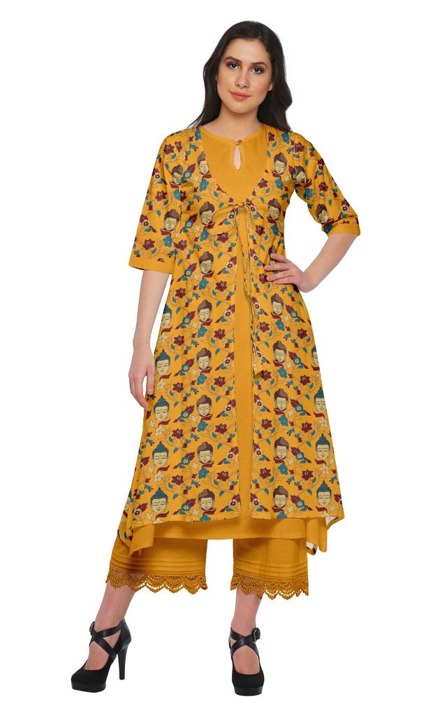 Moomaya Indian Palazzo Kurta Jacket Set For Women Partywear Chanderi Ethnic