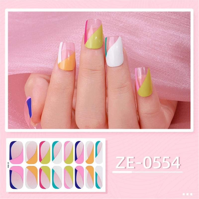 Nail Polish Sticker Self-Adhesive Nail Sticker Manicure Sticker Full Nail Wraps Waterproof Nail Strips with Nail File