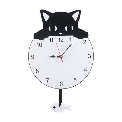 Quiet Movement Acrylic Pendulum Wall Clock with Funny Cats Fish Design Arabic Numerals for Living Room Bedroom Decors