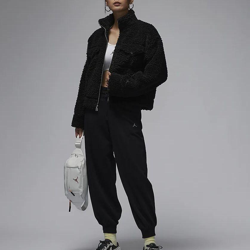 Jordan Solid Color Stand Collar Casual Jacket Women Outerwear Black FD7169-010