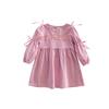 Spring Girls Princess Dress Long Sleeve Round Neck Lace Bow Puff Sleeve Cute Kids Party Dress Fashionable Children Clothing