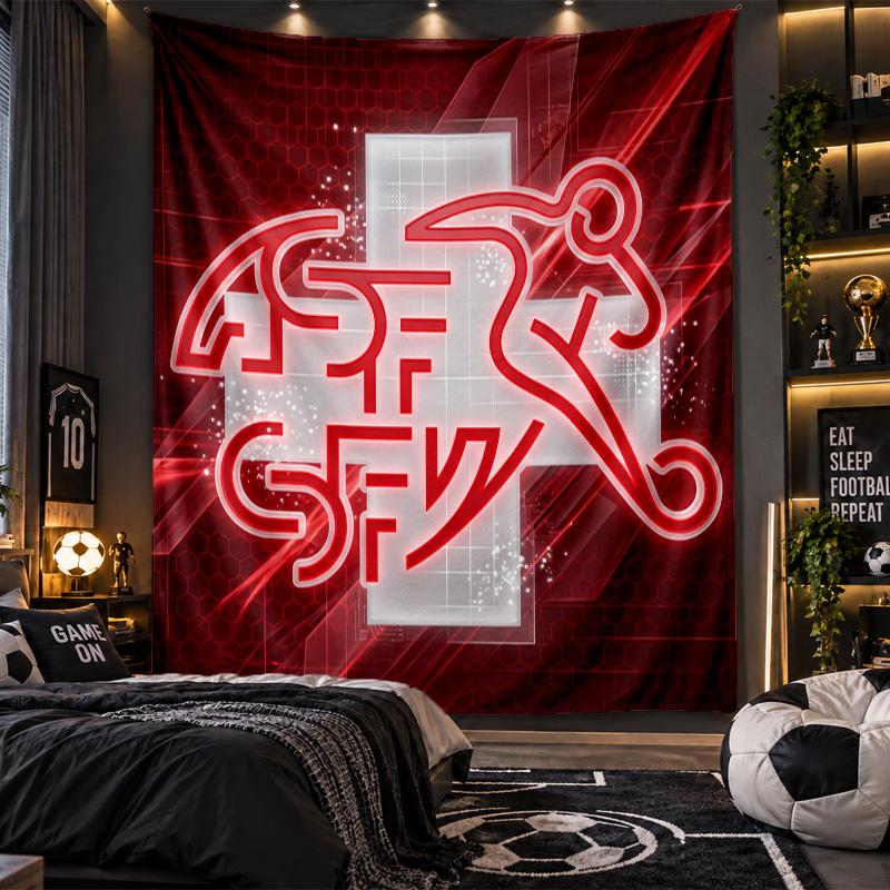Wall Hanging Tapestry Switzerland Football Print Cloth for Living Room Bedroom Home Decor