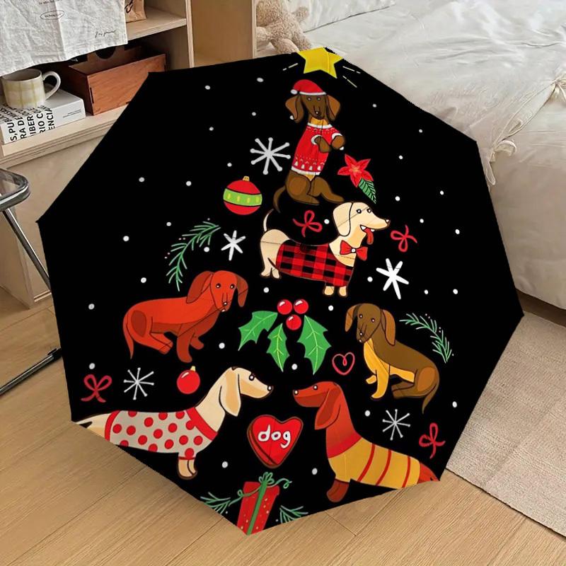1pc Christmas Tree with Dachshunds Umbrella with Plastic Handle,Suitable for All Seasons Home Travel Outdoor UmbrellaDD328