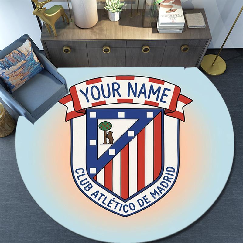 Custom Name Atletico de Madrid Round Area Rug,Carpet Rug for Living Room Bedroom Sofa Playroom Decor,Non-slip Floor Mat