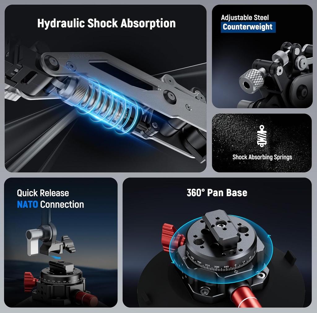 NEEWER Přísavný držák na auto pro akční kameru s hydraulickým ramenem, Kompatibilní s Osmo Pocket 3 Inst360