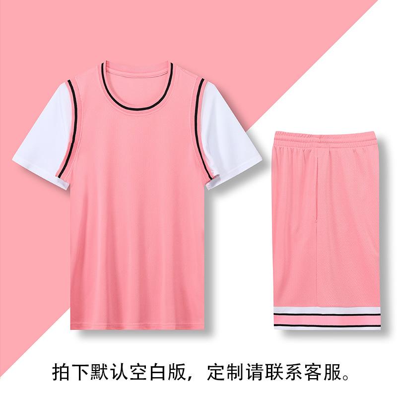 Short-sleeved basketball jersey set men s and women s fake two-piece jersey printing competition sports loose training jersey trend S
