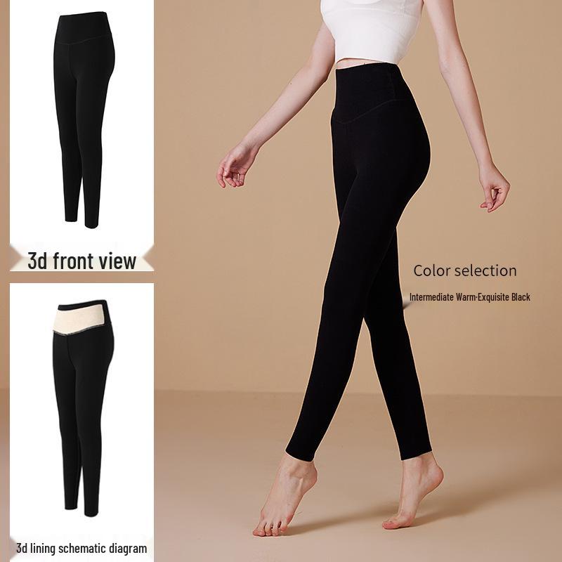 

Бархатные женские термолеггинсы с высокой посадкой: Приталенный крой, Матовые, Защита живота, Эластичные, Теплые осенне-зимние брюки L (Recommended for 65-75 kg)