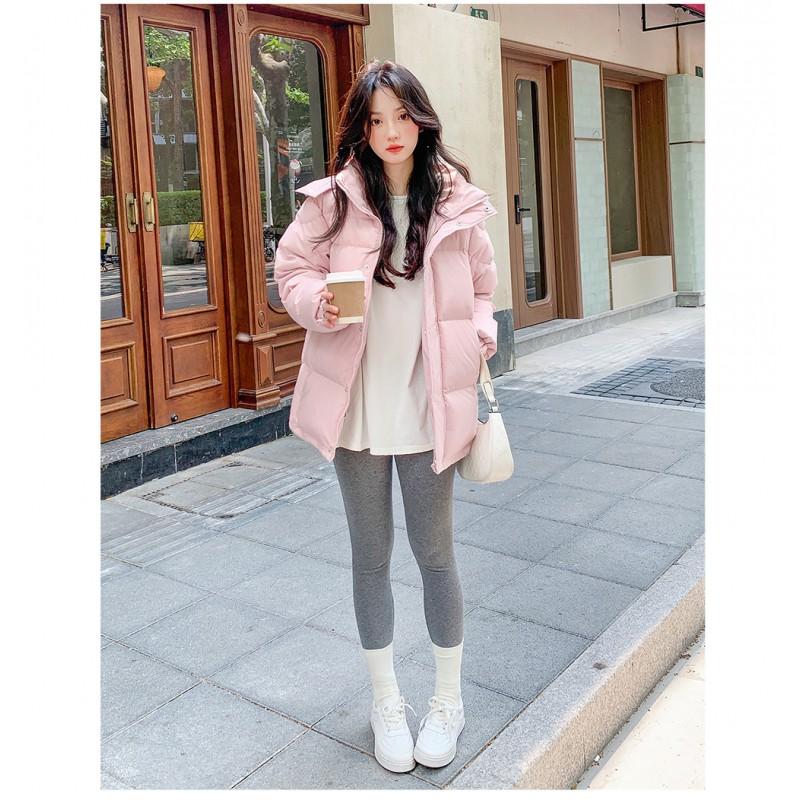 Womens Short Puffer Jacket With Hood White Duck Down Warm Loose Fit Small Stature Students Casual Winter Coat