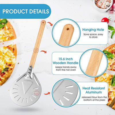 Premium Aluminum Pizza Shovel Peel Lifter Tools Non Slip Wooden Handle Cake Bread Paddle Cheese Cutter Baking Turner Accessorie